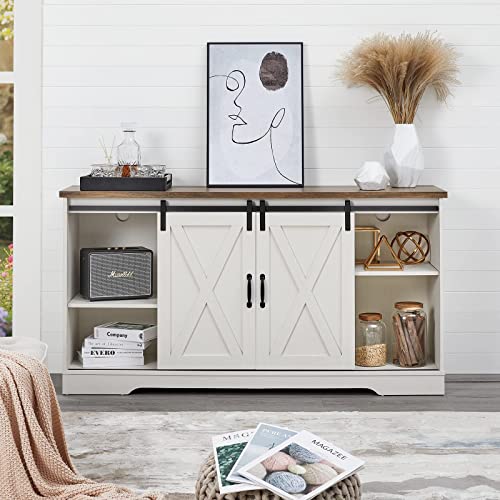 59-Inch Farmhouse Fireplace TV Stand with Sliding Barn Doors for 65-Inch TVs