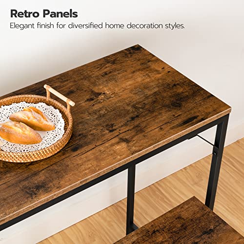 3-Piece Industrial Bar Table Set with Power Outlets and 2 Stools
