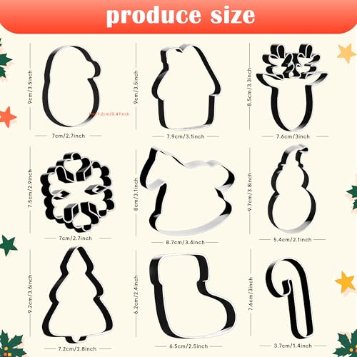 OHOME Christmas Cookie Cutters 9-Piece Set - Santa Snowman Candy Cane Shapes