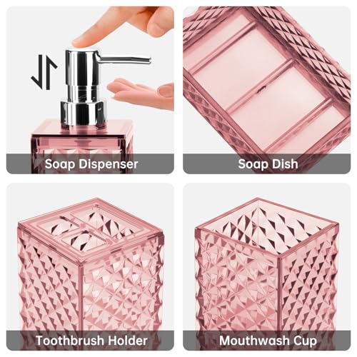 4-Piece Bathroom Accessory Set, Grid Pattern Plastic Bath Decor