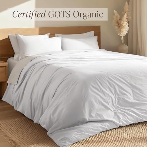 100% Organic Cotton Percale Duvet Cover Set with Pillow Shams - Queen, White