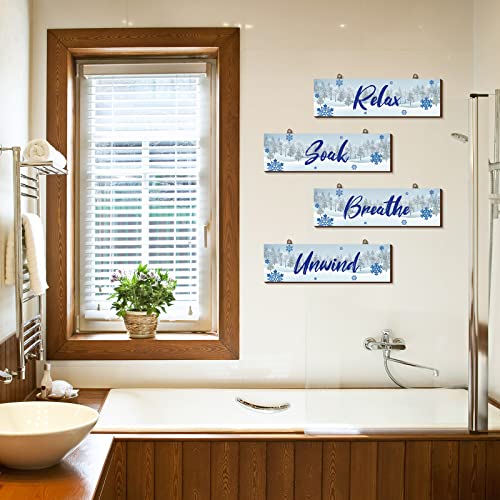Winter Rustic 4-Piece Wood Bath Decor Signs – Relax Soak Unwind Breathe