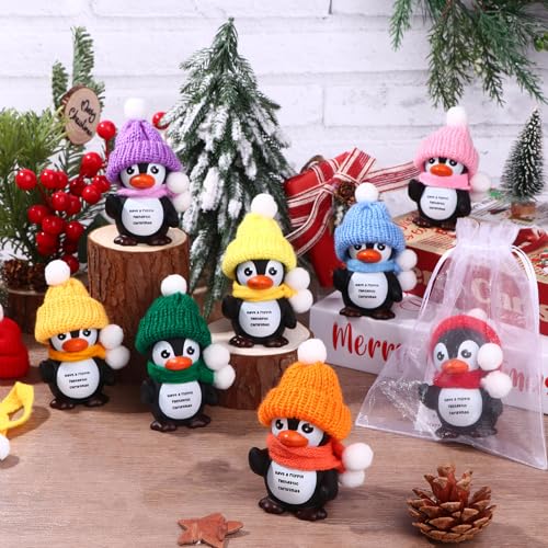 Penguin Christmas Figurine Set with Greeting Cards & Gift Bags - Holiday Decorations for Staff & Coworkers