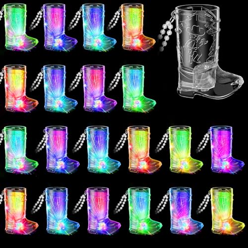 JTWKING 16-Pack Clear Light Up Cowboy Boot Shot Glasses with Necklaces for Western Party