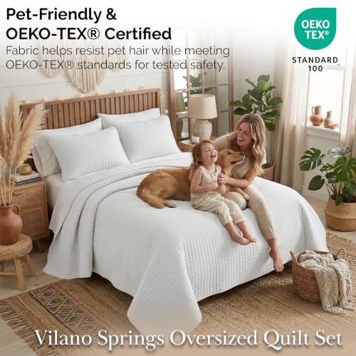 Southshore Fine Living Oversized King Quilt Set - White Coverlet & Shams