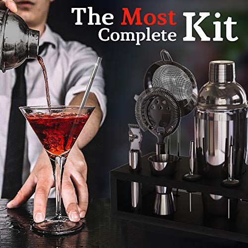 Highball & Chaser Gunmetal 13-Piece Cocktail Shaker Set with Bar Tools & E-Book