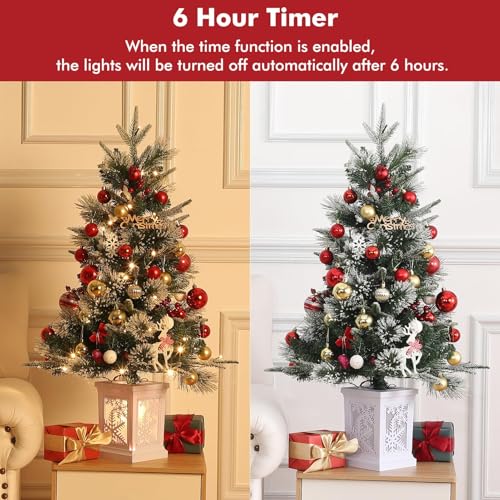 Garvee 3ft Christmas Tree with Snowman Base – Fiber Snowflake 2 Pack, Easy Indoor Setup