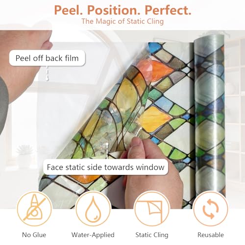 Stained Glass Window Privacy Film | Non-Adhesive UV Blocking Cling