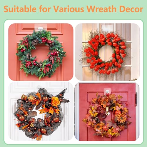 10 Pack Heavy-Duty Wreath Hangers for Front Door - Clear Adhesive Hooks