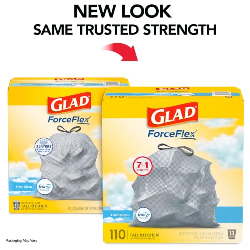 Glad Tall Kitchen Drawstring Trash Bags 13 Gallon Febreze Fresh 110 Count