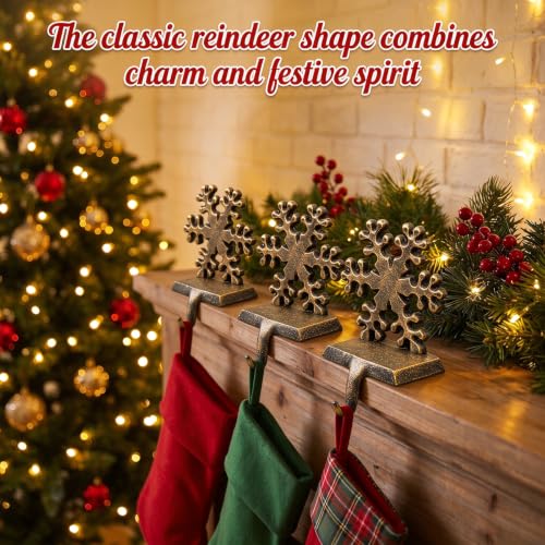 Medoore 6 Pcs Snowflake Stocking Hangers – Cast Iron Heavy Duty Christmas Stocking Holders for Mantel