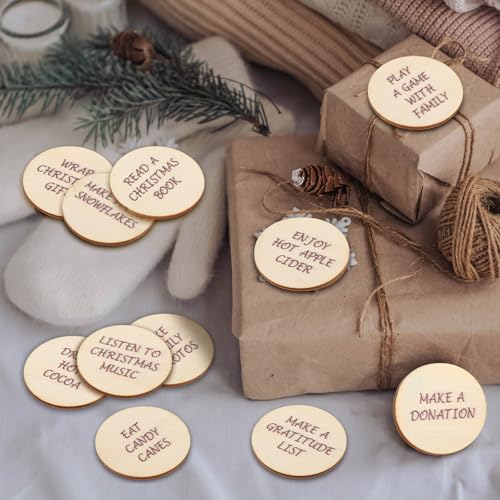 25 Pcs Wooden Advent Countdown Tokens for Christmas - Laser Engraved Tokens Set