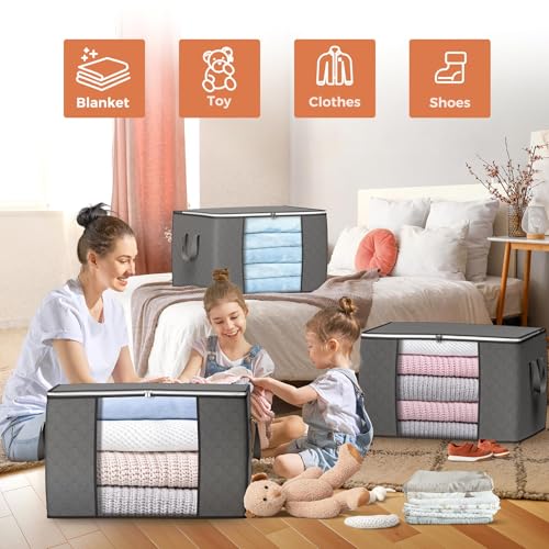 90L Large Clothing Storage Bags 6-Pack Foldable Closet Organizers with Reinforced Handles and Clear Window
