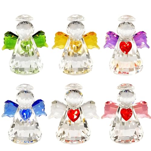 6-Pack Handcrafted Crystal Glass Angel Figurines - Tabletop Decor Set