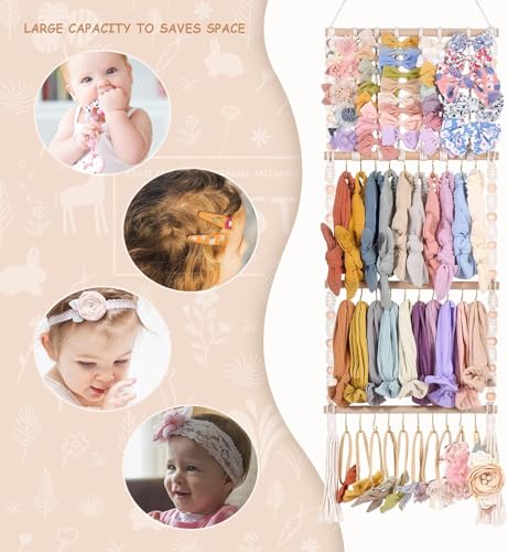 Bohemian Wall Hanging Hair Bow Organizer - Baby Headband & Bow Storage