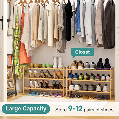 3-Tier Bamboo Shoe Rack - Stackable Wooden Organizer for Entryway & Closet