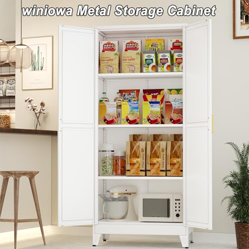 61-Inch Metal Pantry Cabinet with 2 Doors and Adjustable Shelves, White