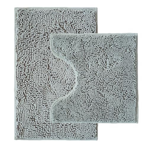 Catabatic 2-Piece Chenille Bathroom Rug Set, Non-Slip Absorbent Bath Mat