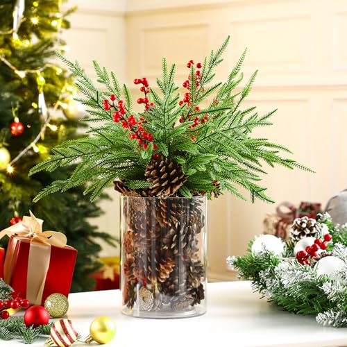 Christmas Table Centerpiece with Pine Cones & Berries, Farmhouse Decor Set