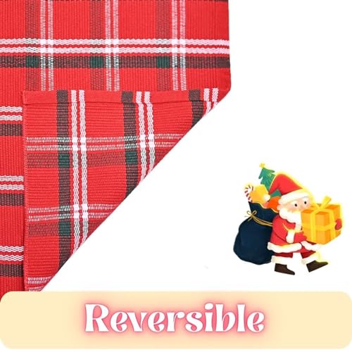 Ckorzen 4' x 6' Red Green & White Plaid Indoor/Outdoor Cotton Rug – Handwoven, Washable Front Porch Mat