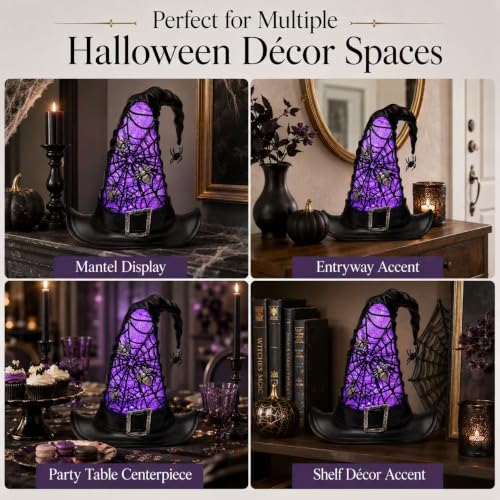 Halloween Witch Hat Snow Globe Lantern with Purple LED Light and Glitter