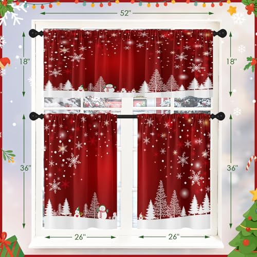 Britown Christmas Kitchen Curtains and Valances Set with Red Snowman - 36 Inch