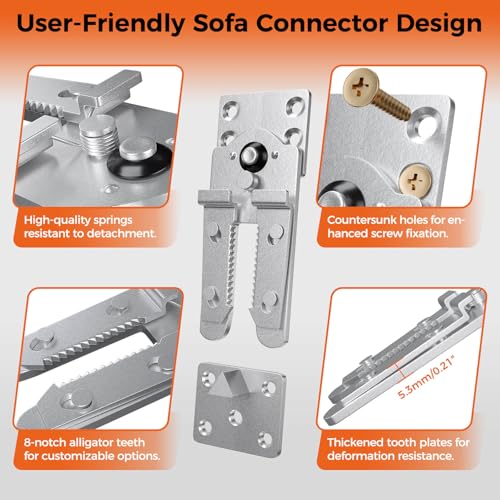 Interlocking Sectional Couch Connectors - Heavy Duty Sofa Clips (2 Pack)