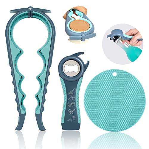 HUMANFUN 3-Piece Blue 5-in-1 Jar & Bottle Opener Set for Seniors & Arthritis