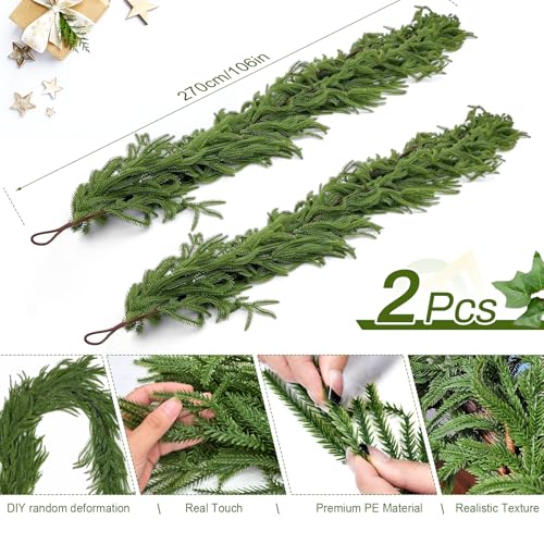 2Pcs 9ft Christmas Norfolk Pine Garland – Premium Norfolk Pine Artificial Garland (9FT) by Tinkllicoy