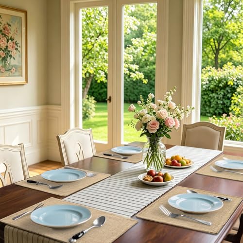 Cotton Linen Placemats Set of 6, 13" x 19" Washable Heat Resistant Mats