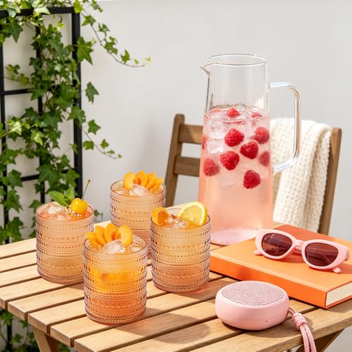 12PCS Vintage Hobnail Plastic Drinking Glasses, 13 oz Embossed Tumbler Set