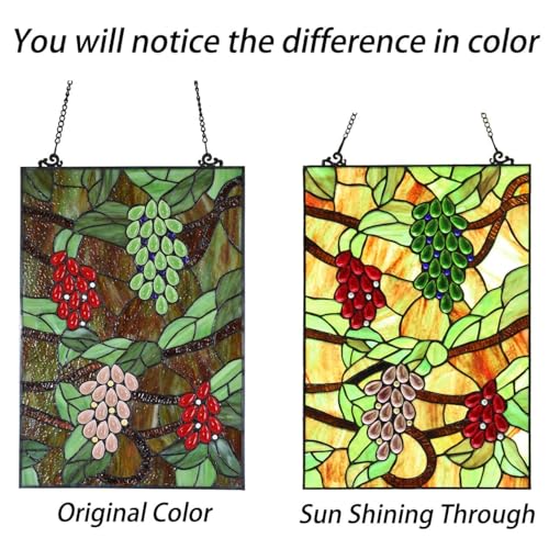 Grape Tiffany Style Stained Glass Window Panel - Handmade 13.5 x 19.5 Inches