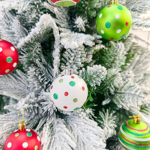 Suphan 51-Piece Christmas Ornaments Set – Red Green White Shatterproof Balls & Candy Canes