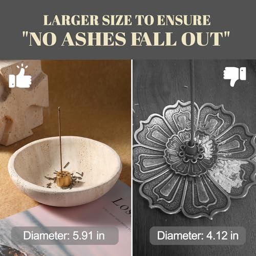 Natural Travertine Incense Holder, 9-Hole Ash Catcher for Sticks and Sage