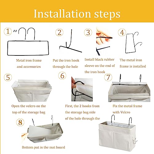 Bedside Caddy Organizer for Bunk Beds & Dorm Rails - Sturdy Canvas Storage