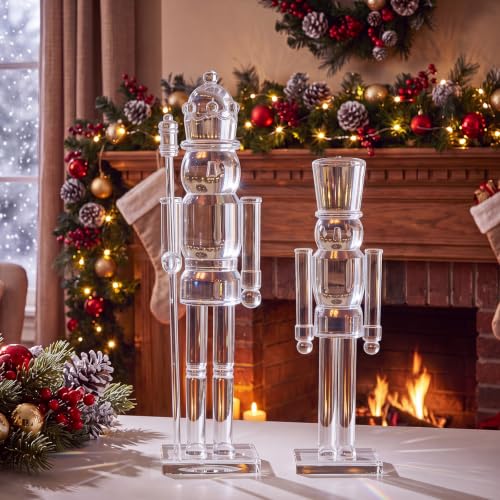 Qunclay 2 Pcs Clear Acrylic Christmas Nutcrackers - 12 and 10 Inches
