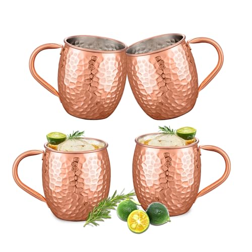Moscow Mule Copper Mugs Set of 4, 17oz Stainless Steel Lined Cups