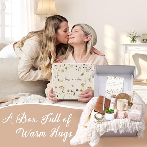 Self Care Gift Basket for Women, Relaxation Spa Set with Blanket and Mug