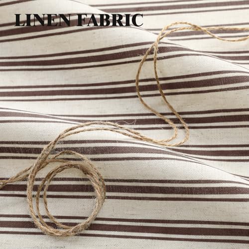 Farmhouse Linen Shower Curtain with Ruffle Hem, 72 x 72 Cream-Brown Stripe