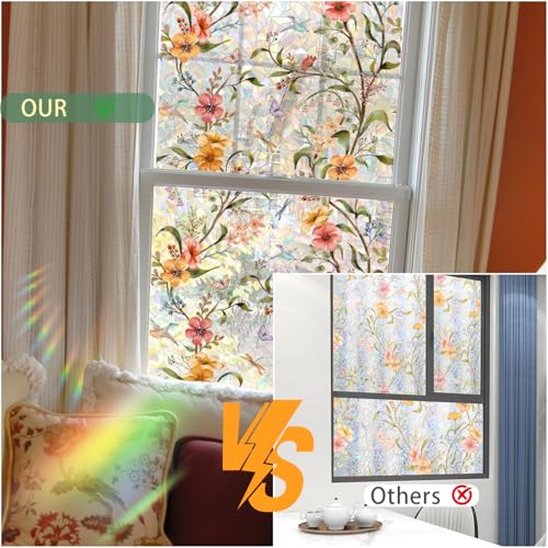 Stained Glass Window Film - 17.5" x 78.7" Privacy Cling, UV Blocking