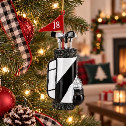 Golf Bag Ornament with Clubs - Handcrafted Glass Christmas Decoration