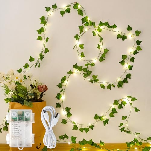 23ft Pre-Wrapped Ivy Vine Lights with 73 LEDs & Timer, Fairy Garland