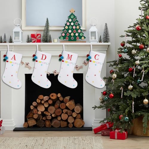 19-Inch Personalized Embroidered Christmas Stocking with Pom Poms
