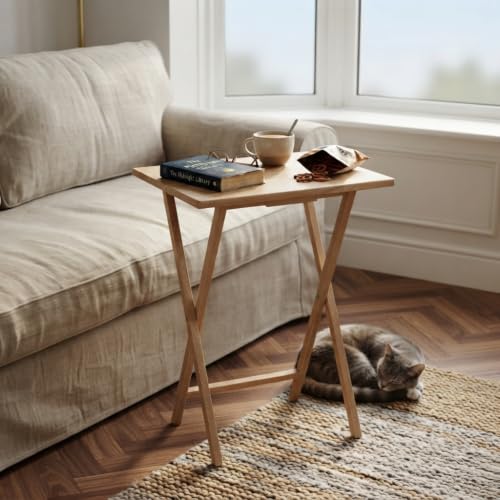 Rubberwood Folding TV Tray Table, 19-inch Portable Snack Side Table