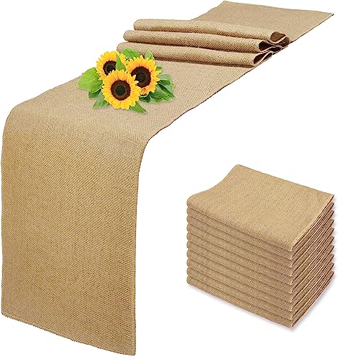 10 Pack 12x72 Inch Natural Burlap Table Runners - Rustic Jute Wedding & Party Decor