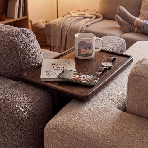 Solid Pine Wood Couch Tray with Cup Holder and Foldable Support, 8"x12"