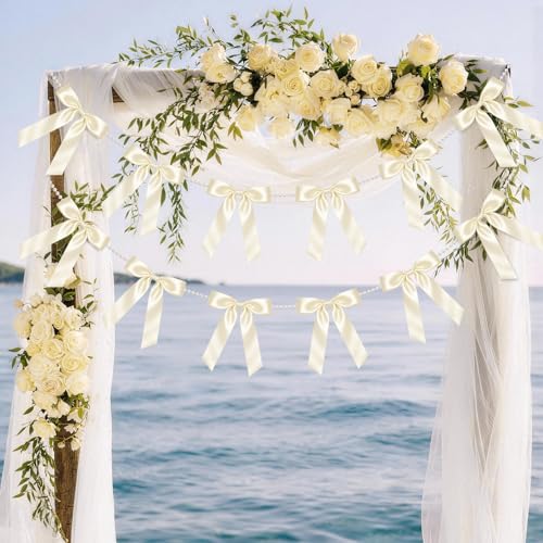 Pre-Strung White Satin Bow Garland Banner with Pearl Chain - 2 Strings