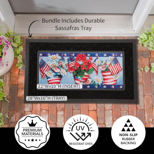 Spring Holiday Doormat Bundle & Tray Set - Interchangeable Indoor Outdoor Welcome Mats 30x18 - Variation 2