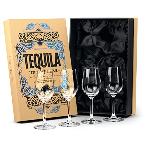 Tequila Tasting Glasses Set of 4 - 5.5 oz Crystal Snifter for Blanco, Reposado & Añejo Spirits