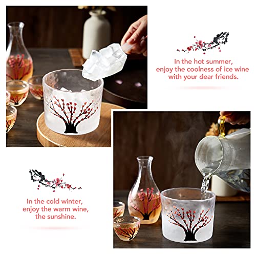 DUJUST Cherry Blossom Sake Set for 4 with Clear Glass Bottle & Cups - Pink Handcrafted Design